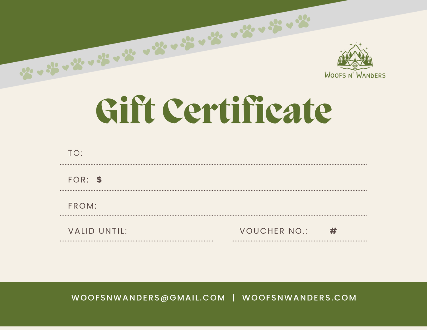 Woofs n' Wanders E-Gift Card